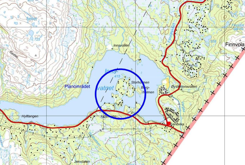 Oversiktskart. Planforslaget. Fritidsbebyggelsen. I det nye forslaget er det i alt 26 nye hyttetomter. Byggeområde B2 på Holme øst erstattes med 4 hyttetomter som er trukket lengre fra Innsvatnet.