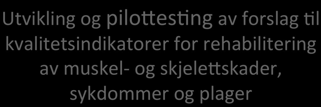 Utvikling og pilo6esjng av forslag Jl kvalitetsindikatorer for rehabilitering av muskel- og skjele6skader,