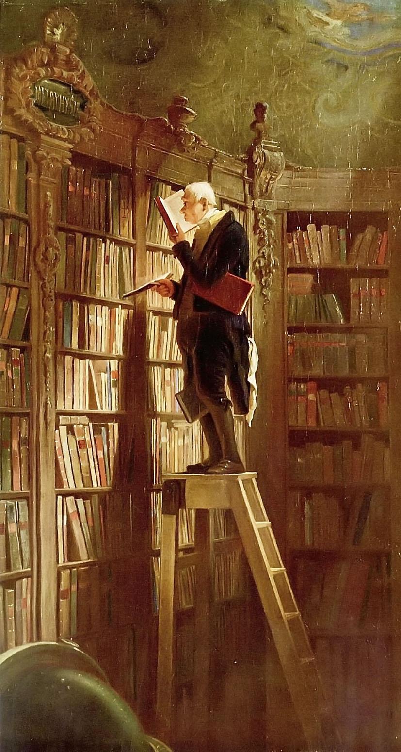 Bokormen (Der Bücherwurm). Maleri av Carl Spitzweg (1850).