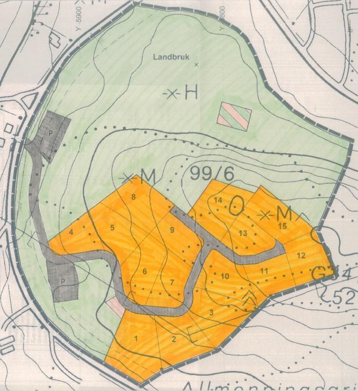 opprettholdes til 6,5m fra planert terreng fordi de må etableres med underetasje. Grad av utnytting på disse tre tomtene settes til bebygd areal maks. 80m 2. 4.