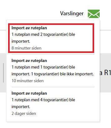 Man kommer da inn i bestillingen og til den nyopprettede mappen som inneholder alle togene som ble importert: 4.2.