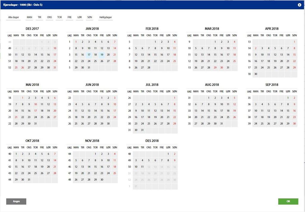 valgt som kjøredager. Dersom man allikevel ikke ønsker å kjøre en av de valgte dagene kan man klikke på den aktuelle dagen for å fjerne markeringen. 4.6.1.5.