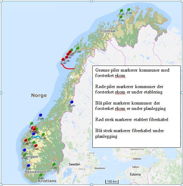 Status forsterket ekom-kommuner 2014-2016 2014-2016: 22 kommuner Fiber Vestfjorden Snitt 4,5 mill pr.