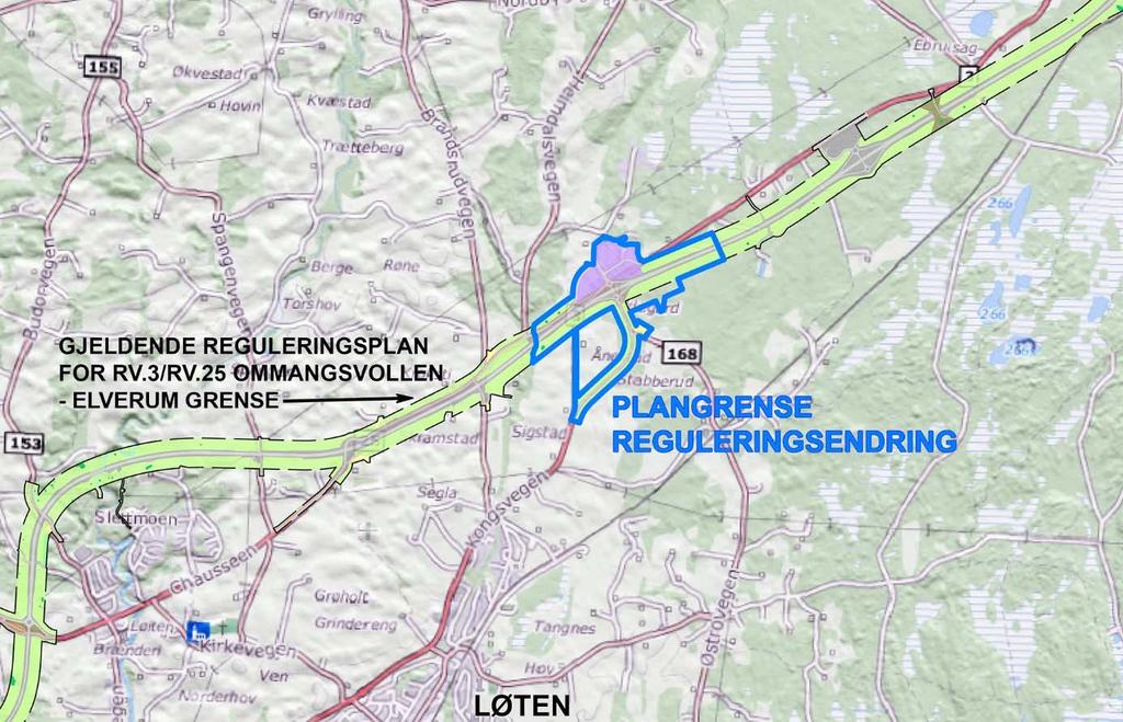 8 3 Dagens situasjon 3.1 Planavgrensning og beskrivelse av planområdet Planområdet ligger ved dagens kryss mellom rv. 3 og rv.