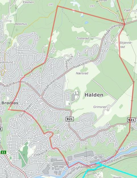 Gimle skole: Nord: grense med heltrukken linje mot Berg Nord-vest: grense med heltrukken linje mot