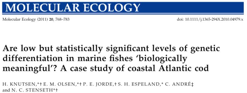Genetiske undersøkelser viser at kysttorsk i sør består av mange lokale bestander Knutsen et al.