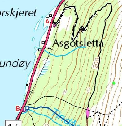 Side 14 Figur 1 Omsøkt tiltak hvor de omsøkte avkjørslene er markert Avkjørslene vil i anleggsperioden bli benyttet av større kjøretøy, dette krever at avkjørslene må være utformet i forhold til