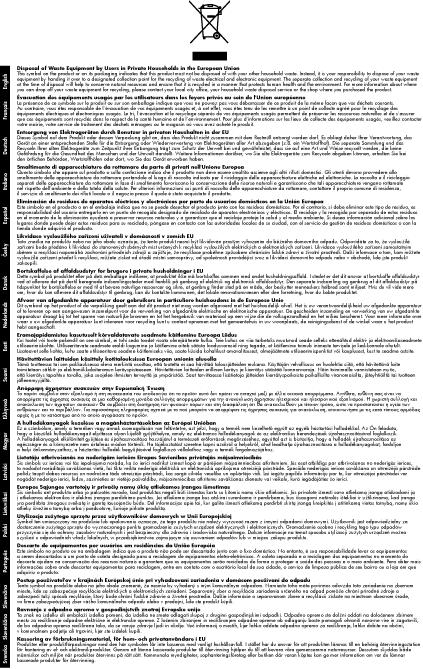 Disposal of waste equipment by users in private households in the European Union Kjemiske stoffer HP er forpliktet til å gi kundene informasjon om de kjemiske substansene i våre produkter for å