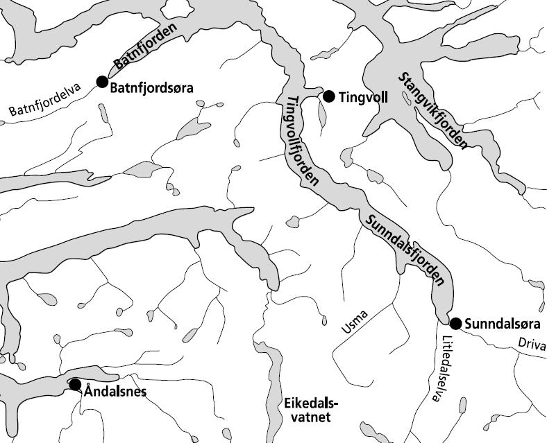 Sunndalsfjorden er innerste del av et større fjordsystem som omfatter blant annet Tingvollfjorden og Batnfjorden (figur 2).