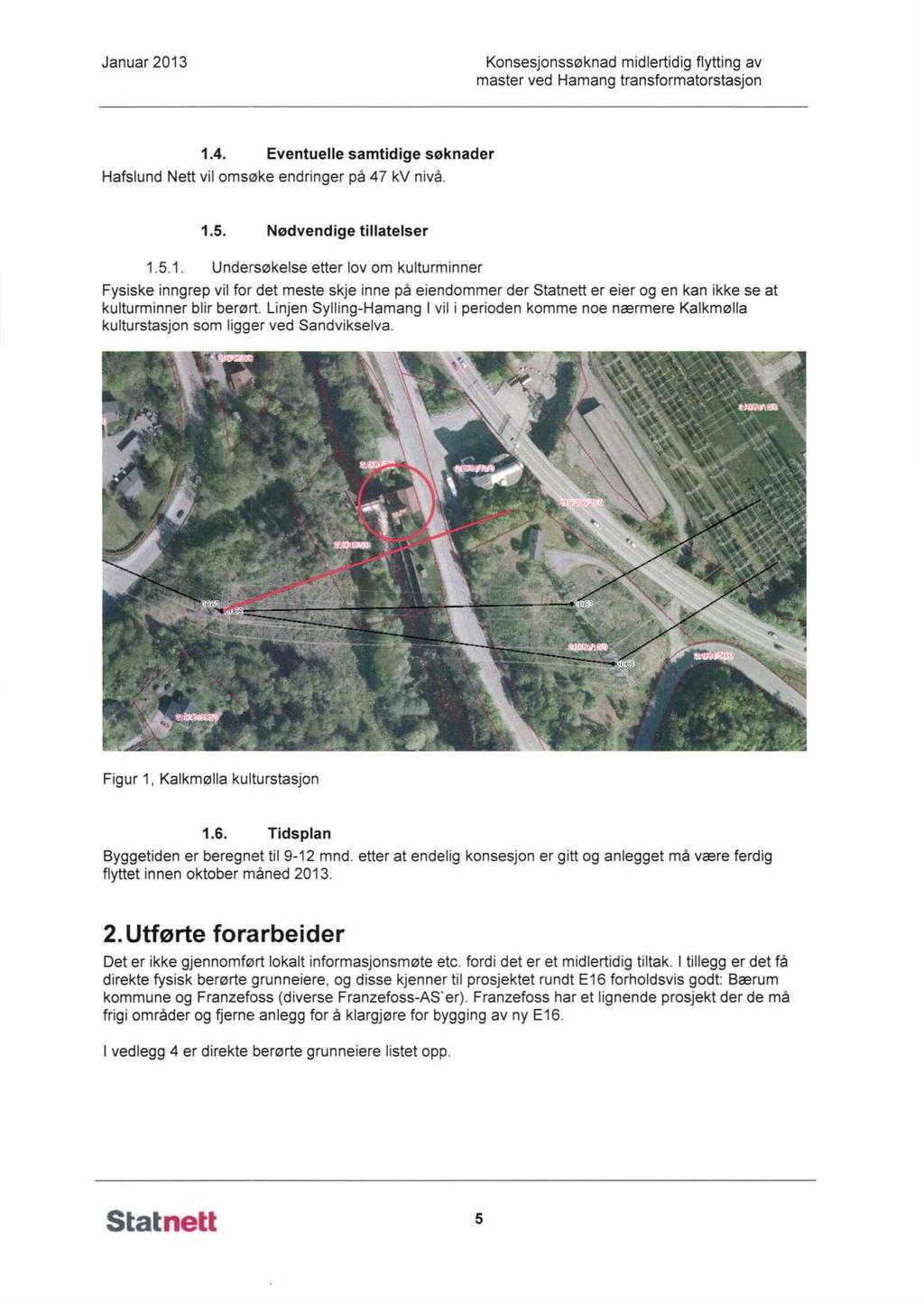 Januar 2013 Konsesjonssøknad midlertidig flytting av master ved Hamang transformatorstasjon 1.4. Eventuelle samtidige søknader Hafslund Nett vil omsøke endringer på 47 kv nivå. 1.5.