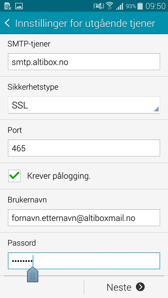 no Sett sikkerhetstype til SSL Sett port til 993 Sett IMAP-baneprefiks til INBOX