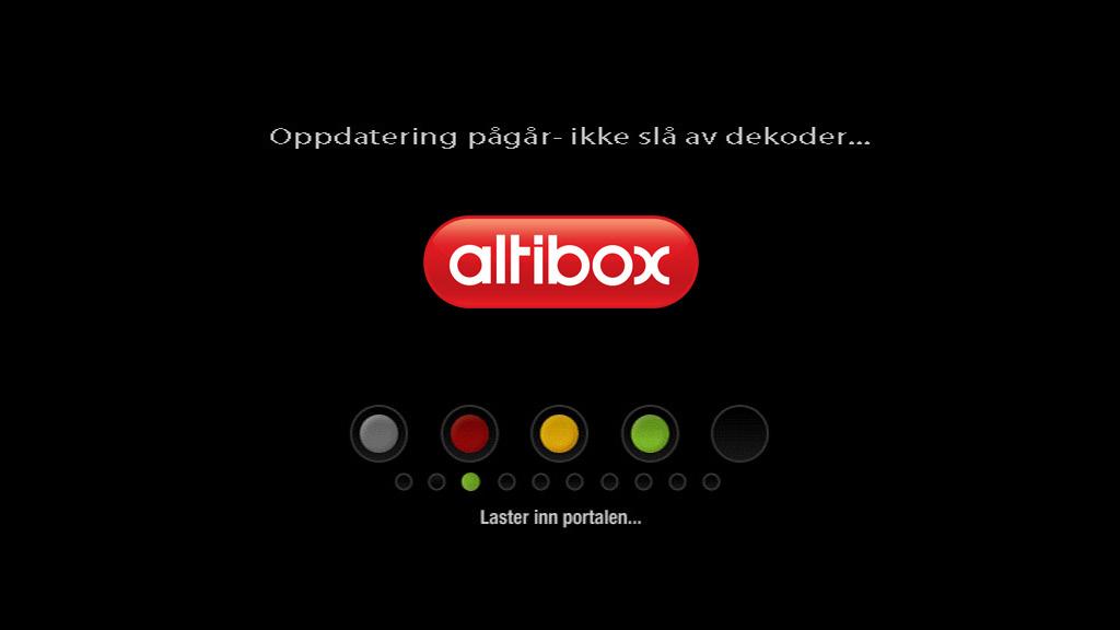 Altibox TV 1 Koble til hjemmesentral 5. Oppstart: Når tv-dekoderen er koblet til tv-en, hjemmesentralen og strømforsyningen, vil du se et slikt bilde på skjermen: 6.