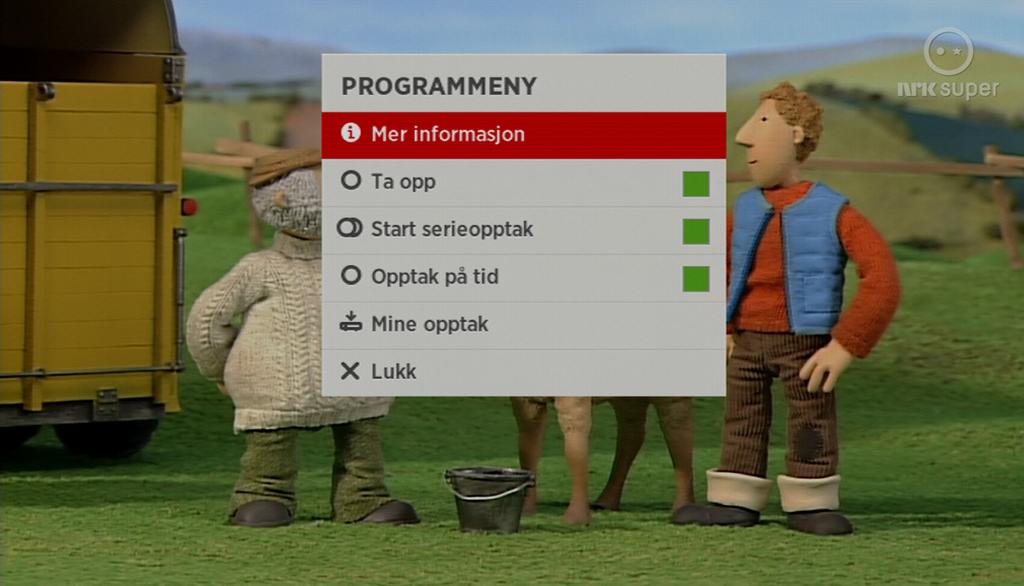 Altibox TV 5 Opptaksdekoder Direkte opptak Trykk på REC-knappen på fjernkontrollen. Velg ønsket opptakstype i programmenyen.