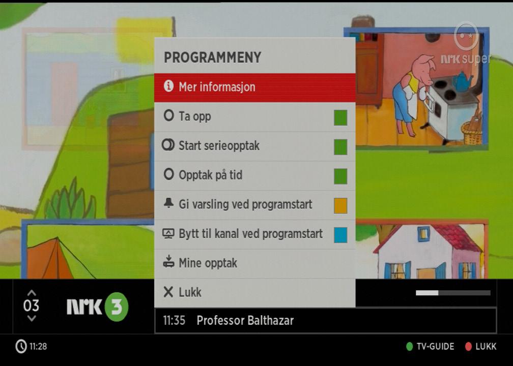 Altibox TV 5 Opptaksdekoder Opptak via miniguiden Trykk OK-knapp for å åpne miniguiden. Trykk pil til høyre og pil ned for å bla fremover i tid til programmet du ønsker å ta opp.