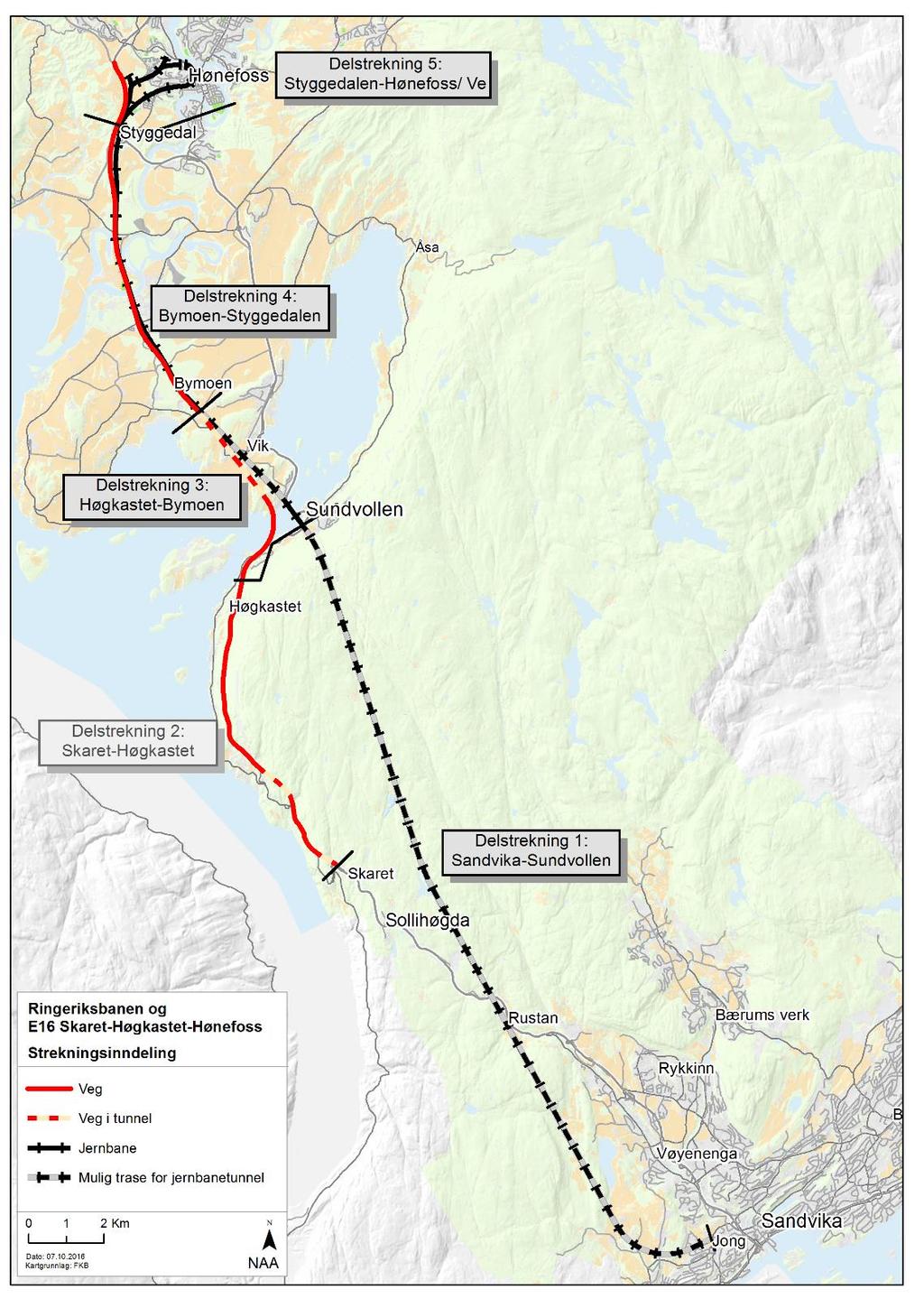 33 av 81 4 Beskrivelse av tiltaket og viktige planspørsmål Ringeriksbanen strekker seg fra Sandvika i Bærum til Hønefoss på Ringerike.