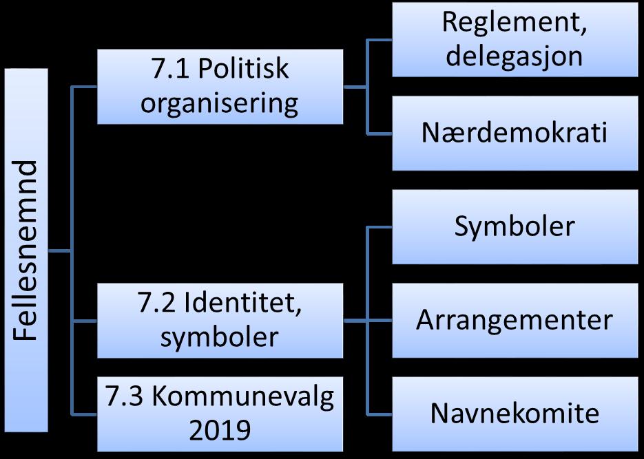 7.1 Politisk organisering, herunder nærdemokratiske ordninger og reglement Innledning Oppgavene som skal ivaretas i prosjektet er av ulik karakter.