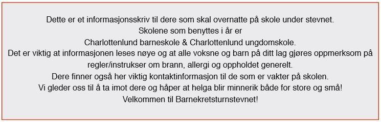 INFORMASJON OM OVERNATTING BKTS 2017 Ankomst Ved oppmøte på stevnekontoret i Leangen ishall vil dere få en utskrift av dette dokumentet med beskrivelse av kjørerute til skolene ( de ligger rett ved