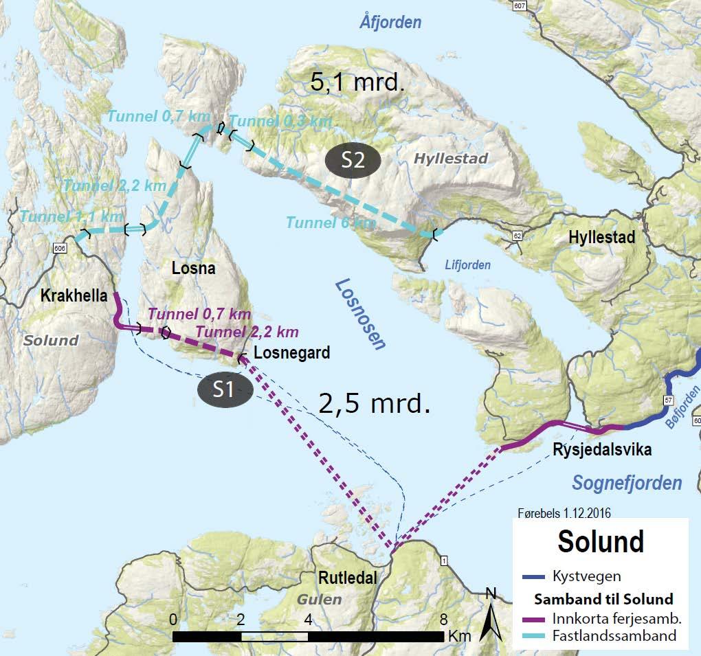 staden fastlandssamband eller innkorta ferjesamband til Solund Innspart reisetid på S1 ca 13 % Krakhella