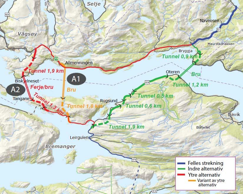 Delstrekning 5 Sørdalen - Naveosen Frå bestillinga Vurdere utgreiingar gjort av 45-minuttsregionen i tillegg til eventuelle andre trasear Maurstad-Naveosen, utbetring av fv.