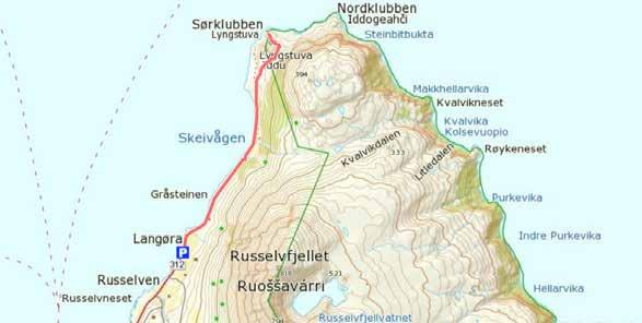 LYNGSTUVA/IDDU Lengde: 6 km Koordinater: 34W 0471732/7763110 N69 58.421 Ø20 15.