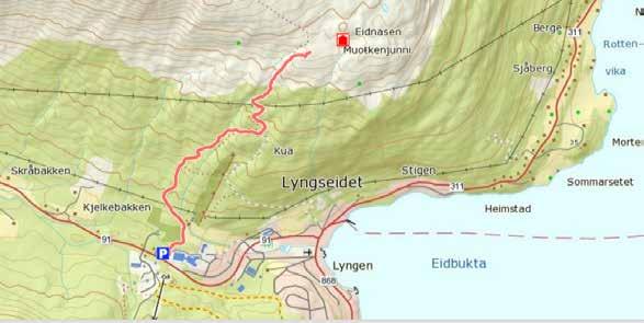 LYNGSEIDET/ VERDENS ENDE Lengde: 4,8 km Koordinater: N7728546.44 Ø702982.22 Parker bak Lyngenhallen.