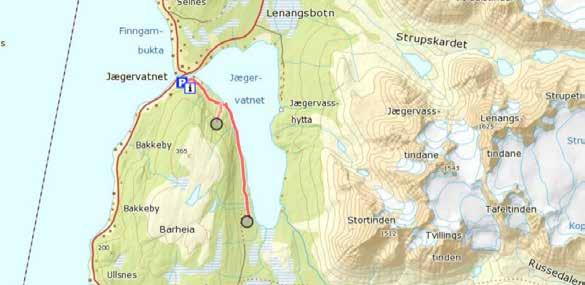 STORBAKK OG JÆGERVATNET 2 kasser «botn» Lengde: 2 km/5 km Koordinater: 34W 0456462/7734783 N69 43.056 Ø19 52.