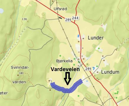 Figur 4. Kart over Vardeveien, Våler i Østfold. Målingene i Våler i Østfold ble utført på Vardeveien den 11.11.2015 på en gårdsveg som ligger 120 meter over havet.