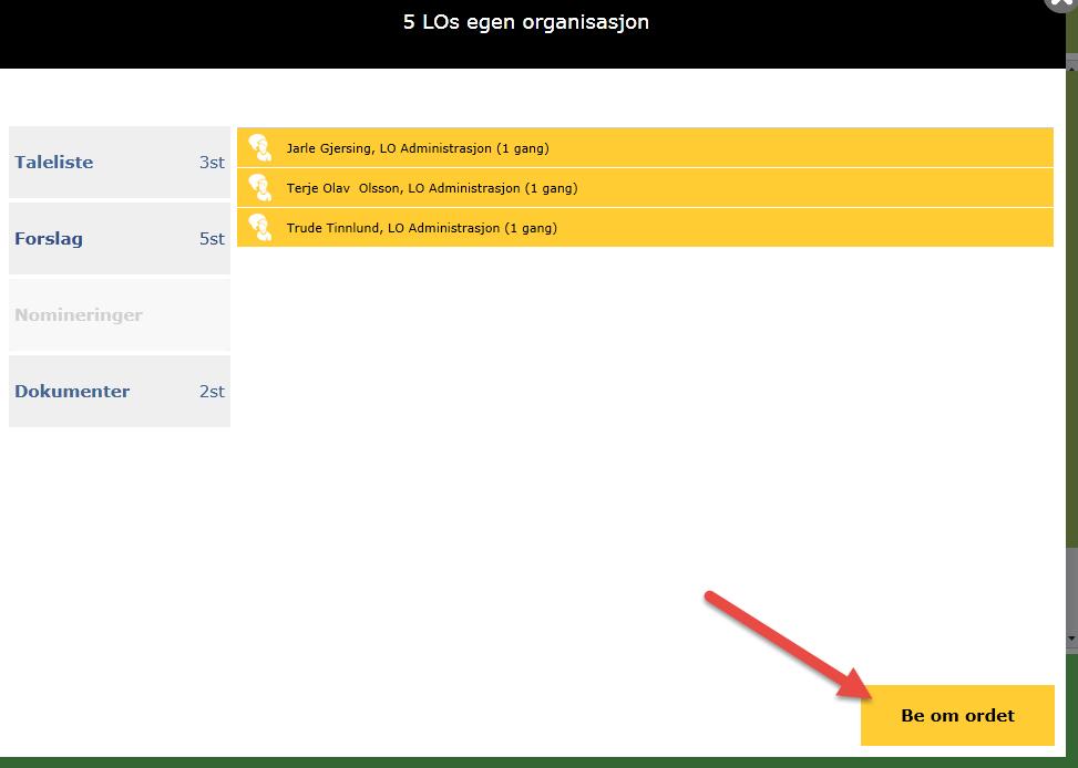 3.1 Taleliste Når du trykker på ikonet Taleliste vil sidens hoveddel vise en oversikt over de alle