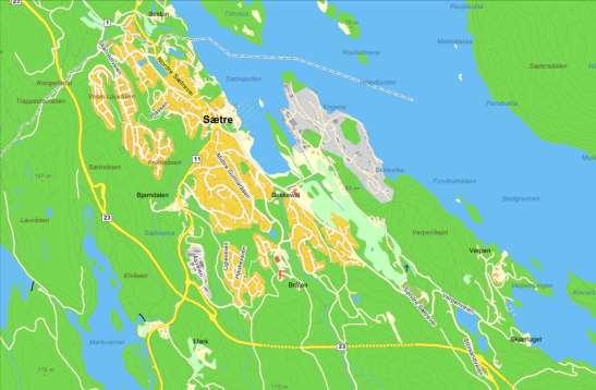 13 3.9 Samfunnstema: Transportbehov Dagens veisystem, med rv. 23 og Søndre Sætrevei som hovedveier og kollektivårer; adkomster til planom