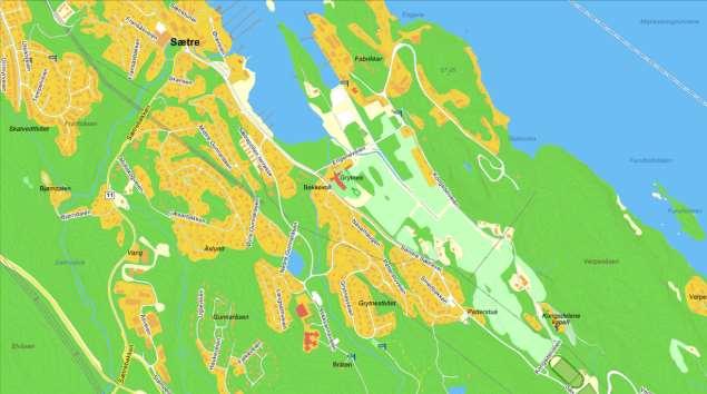 14 3.11 Samfunnstema: Sosial infrastruktur Viktige målpunkter merket med blå ring, planområdet med rød ring, gulesider.no. Beskrivelse: Planområdet har svært kort avstand til Sætre skole og gang-/sykkelavstand til ungdomsskolen.