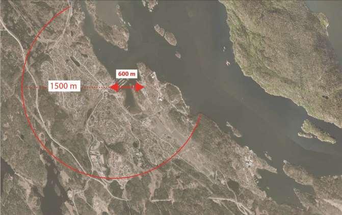 5 2.4 Illustrasjon av forslaget Illustrasjonen viser avstander mellom Engene og Sætre, og hva som befinner seg innenfor en 1500 m radius fra