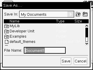 Lagre dokumenter For å lagre dokumentet i Mine dokumenter-mappen: 1. Trykk på ~ for å åpne menyen Dokumenter, og velg Fil > Lagre. Merk: Du kan også trykke på ~14 eller /S for å lagre et dokument.