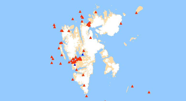 Side 16 Figur 3-4 viser en oversikt over ulike typer hendelser som er registrert i ulike områder langs norskekysten inkludert området rundt Svalbard.