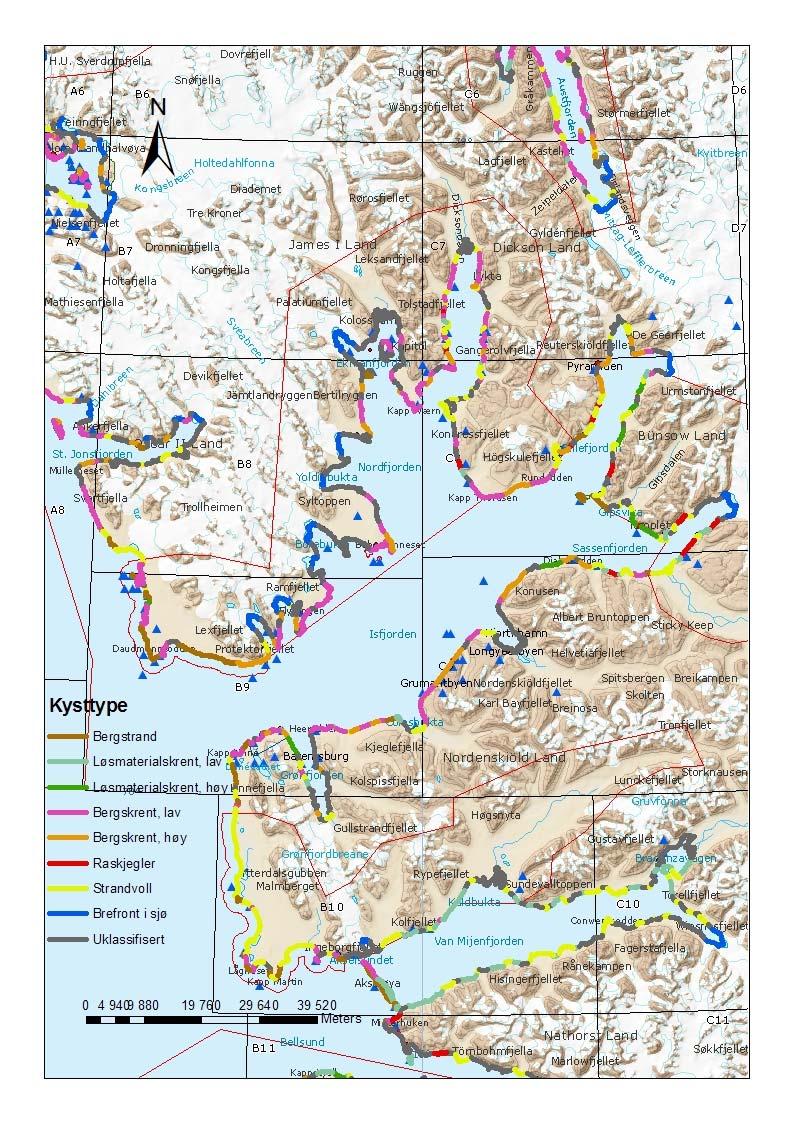 Side 63 Figur 9-5 Kysttyper i Isfjorden og områdene rundt. 9.2.