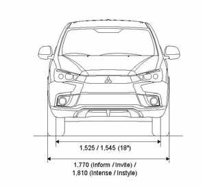 Dimensjoner og tekniske spesifikasjoner * Drivstofforbruk og CO2 verdier varierer avhengig av utstyrsnivå. **Målt av Mitsubishi Motors Corporation.