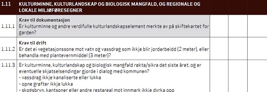 Element i gammal miljøplan Gjødslingsplan, sprøytejournal: krav for å søkje om