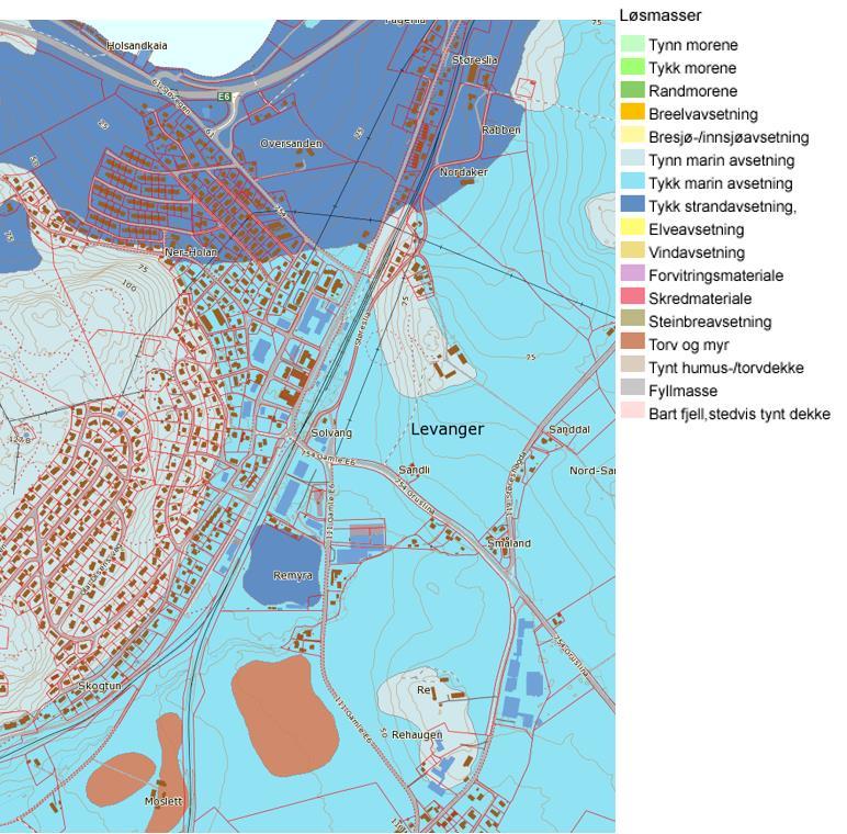 Figur 3 - Løsmassekart. Hentet fra www.ngu.