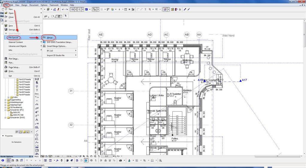 Del 2: ArchiCAD IFC-Merge Man står i arkitektmodellen