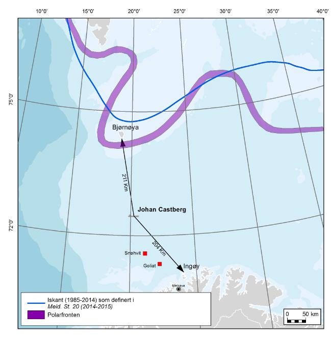 1 Innledning Johan Castberg er et fellesnavn for petroleumsfunnene Skrugard, Havis og Drivis, som er gjort i lisens PL 532, i sør-vestre del av Barentshavet. Feltet ligger ca.