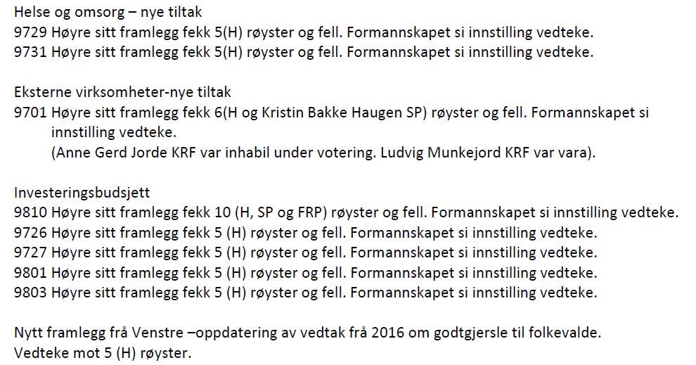 Votering i kommunestyremøtet Budsjettvedtak sak