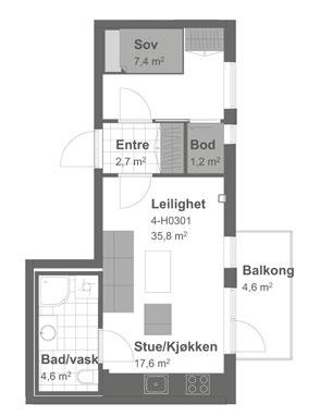 C9-A 2-ROMS 36 M 2 C9-B 2-ROMS 36 M 2 ØSTVEDT 2-ROMS LEILIGHET Meget praktisk og effektiv