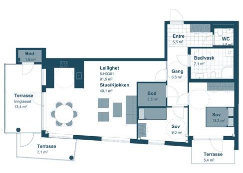 morgen. Her har vi fått plass til et ekstra wc-rom, romslig bad og hovedsoverom.