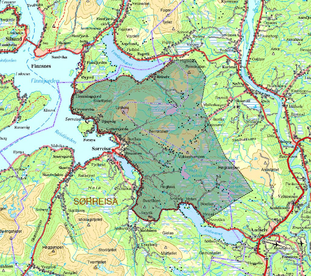 3. BESKRIVELSE AV KARTLEGGINGSOMRÅDET 3.1 Områdeavgrensning Totalt omfatter området 143 km 2. Mesteparten av arealet ligger under skoggrensa, kun 7,5 km 2 er snaufjell.