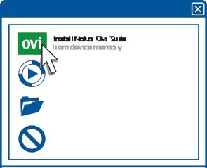 Minnekortet vises som en flyttbar disk på PC-en. 2 På enheten velger du Datalagring. 3 På datamaskinen velger du Installer Nokia Ovi Suite.