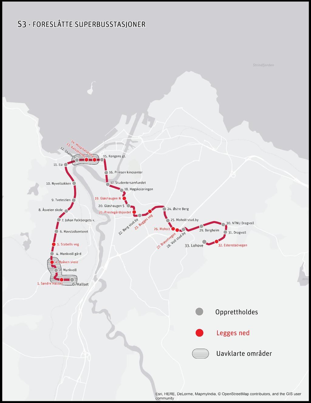 S3:Rydningen - sentrum - Gløshaugen - Moholt -