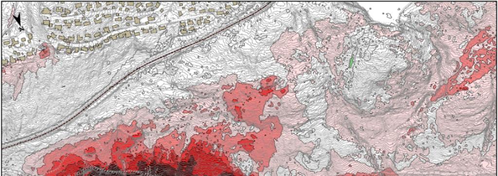 Figur 6-7: Differanseplott for Bjørkelia som viser forskjell mellom alt. 0 og planforslaget i år 2040. Beregningshøyde 4 m over terreng.