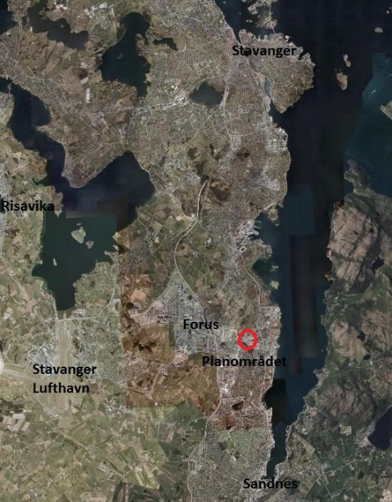 Planens plassering, avgrensning og hensikt Planens plassering og avgrensning Planområdet befinner seg i bybåndet mellom Stavanger og Sandnes.