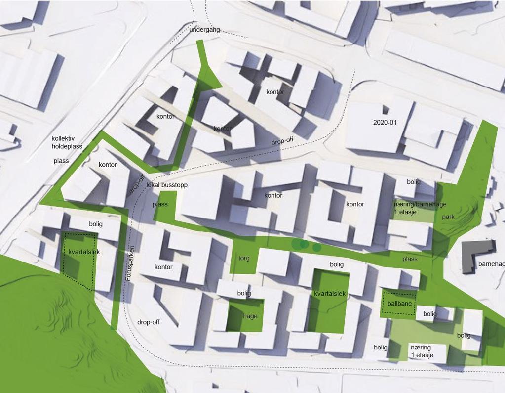 Masterplan for område (ikke juridisk) 2020park AS har en visjon om å utvikle det gamle bryggeriområdet på Forus til en attraktivt og vital bydel, en urban oase i et ellers sammensatt område.