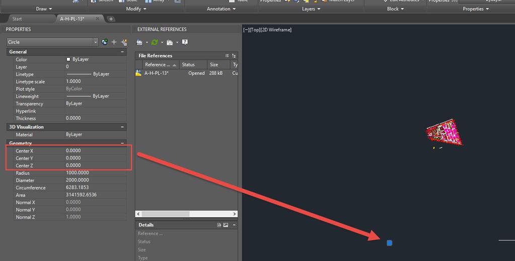 Siste steg var å flytte alt ned, så senter av sirkelen ble satt i null. Dermed var jobben i AutoCAD ferdig og underlaget kunne tas inn i mitt modelleringsprogram Revit.