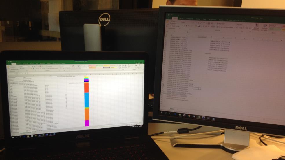 Nå var det bare å sitte med disse arkene på hver sin skjerm og kopiere over NRF nummeret og bedre